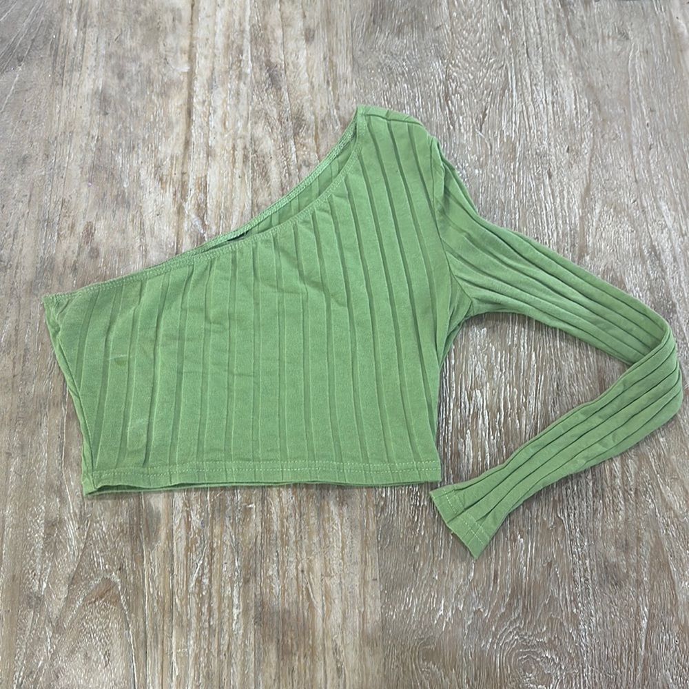 Green One Sleeve Crop Top